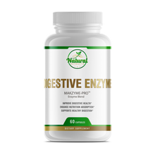 Natural Extracts Digestive Enzyme Makzyme-Pro Enzyme Blend, 60 capsules, white bottle with green label, front view.