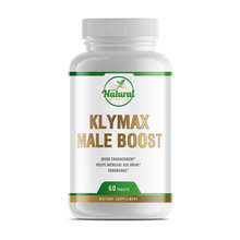 Front view of Natural Extracts KlyMax Male Boost dietary supplement bottle, 60 tablets.