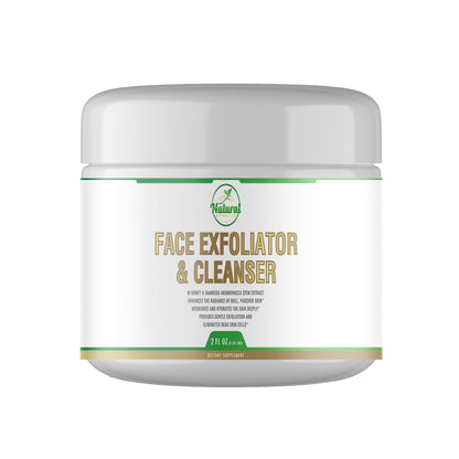 Front view of Natural Extract Face Exfoliator & Cleanser in a white jar, 2 fl oz.