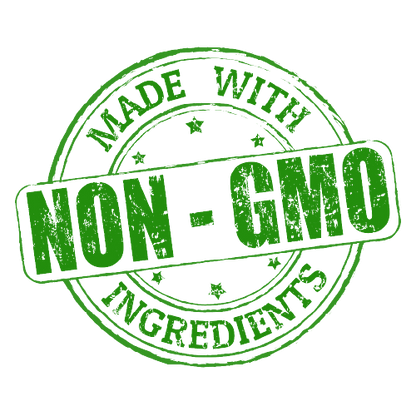 Green circular stamp with "MADE WITH NON-GMO INGREDIENTS" text, indicating a product's composition.