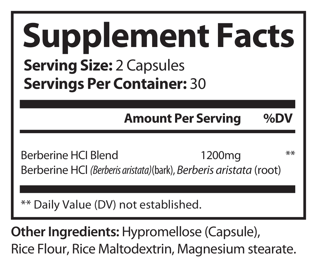 Supplement Facts panel for Golden Balance Berberine Formula (ROC2251)