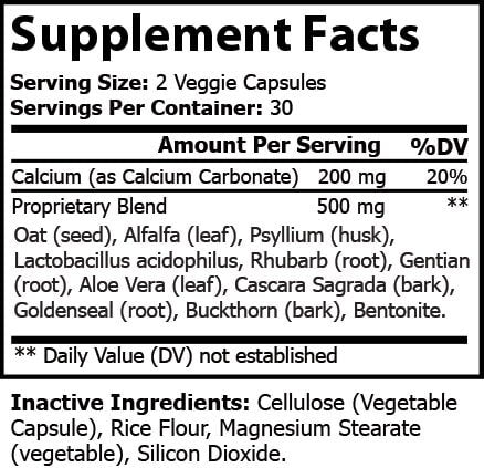 Supplement Facts label for Natural Extract Digestive Enzyme, showing 200mg Calcium and a 500mg Proprietary Blend.