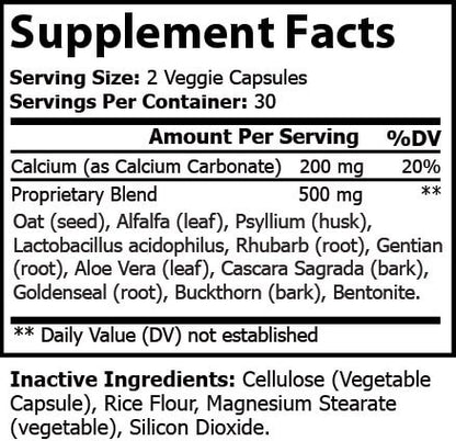 Supplement Facts label for Natural Extract Digestive Enzyme, showing 200mg Calcium and a 500mg Proprietary Blend.