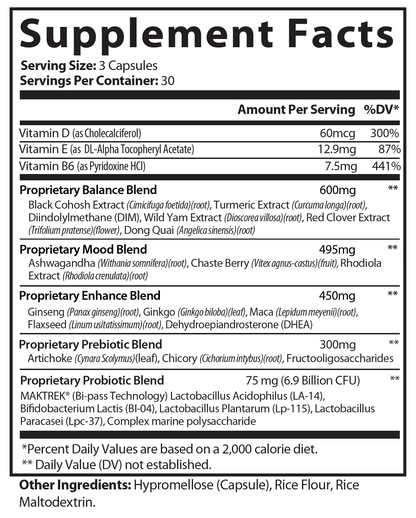 Supplement Facts panel for Nature's Grace Menopause Relief Formula (ROC402)
