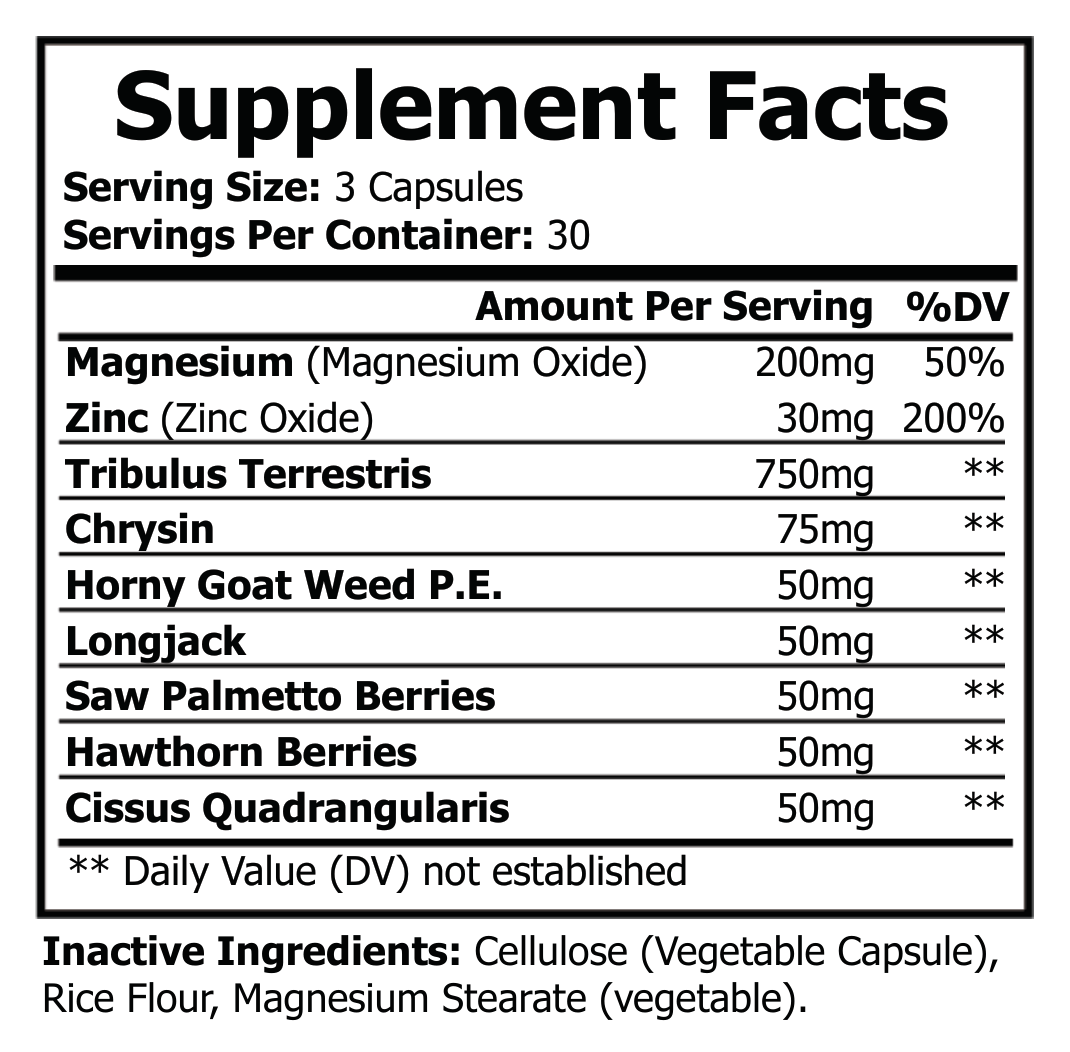 Supplement Facts panel for Natural Extract Natural Testosterone (ROC506)