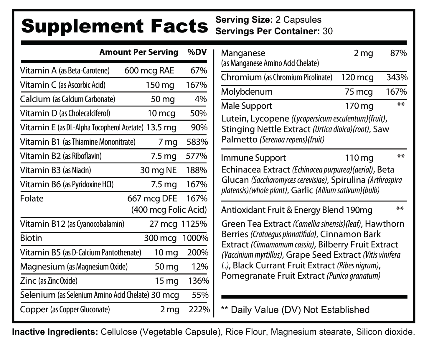 Supplement Facts panel for Natural Extract Ultra Multivitamin for Men (ROC507)