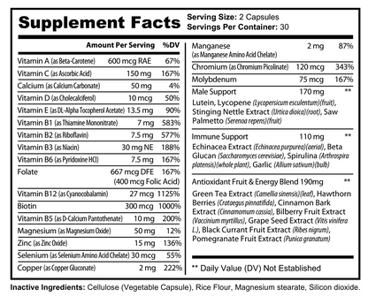 Supplement Facts panel for Natural Extract Ultra Multivitamin for Men (ROC507)