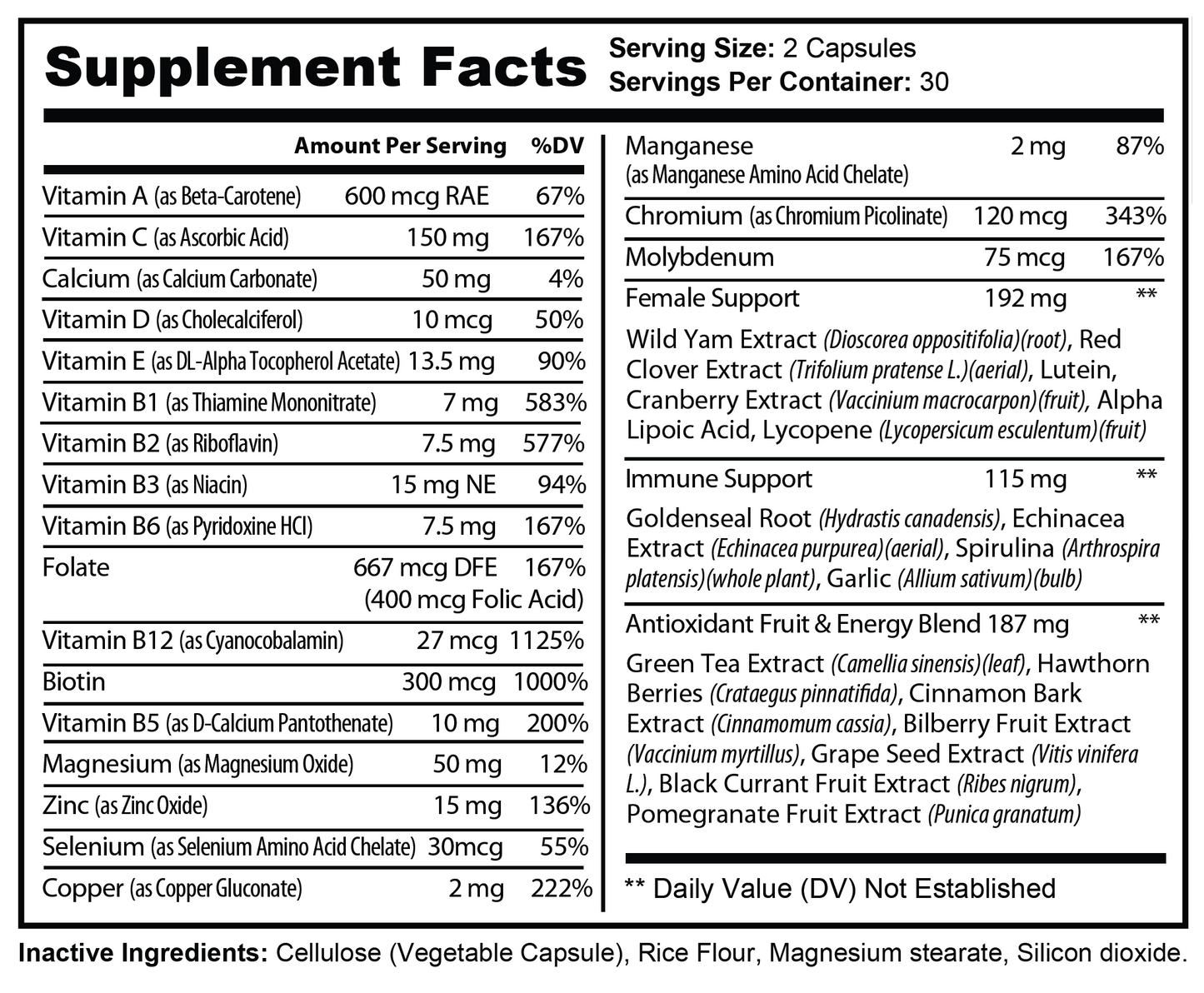 Supplement Facts panel for Natural Extract Ultra Multivitamin for Women (ROC507W)
