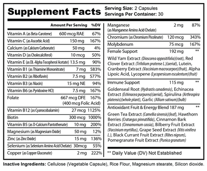 Supplement Facts panel for Natural Extract Ultra Multivitamin for Women (ROC507W)