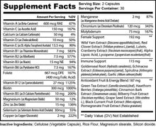 Supplement Facts label for Natural Extract Ultra Multivitamin, showing vitamins, minerals, and proprietary blends.