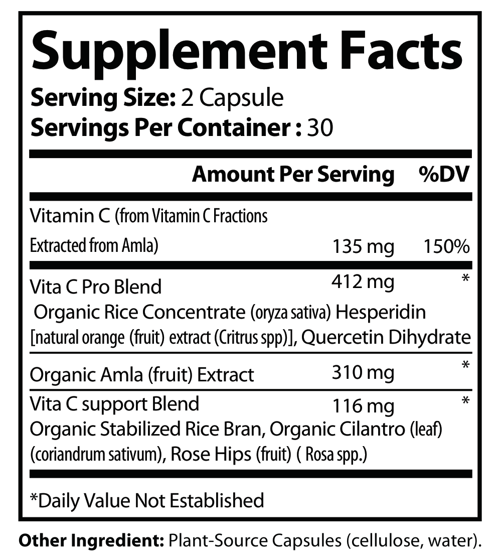 Supplement Facts panel for Natural Extract Natural Vitamin C (ROC730)