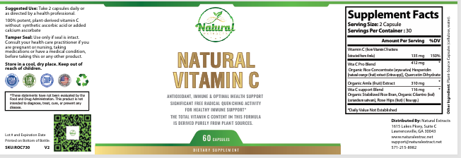 Natural Extract Natural Vitamin C 60ct plant sourced