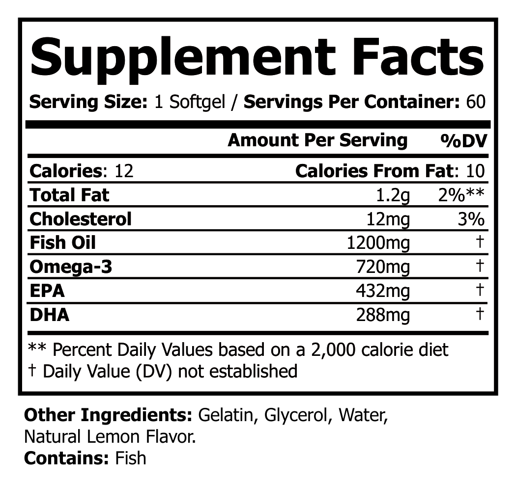Supplement Facts panel for Natural Extract Omega 3 Fish Oil (ROC814)