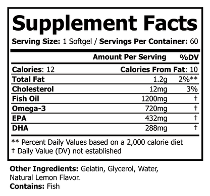 Supplement Facts panel for Natural Extract Omega 3 Fish Oil (ROC814)