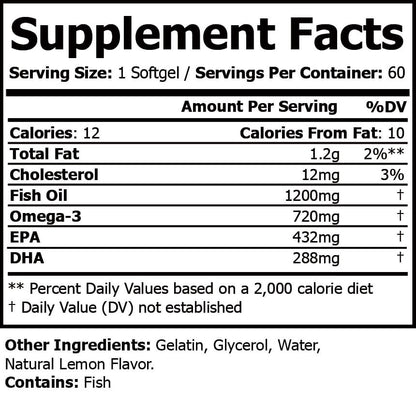 Natural Extract Omega 3 Fish Oil 60ct