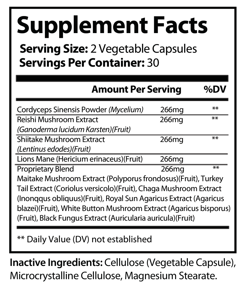 Supplement Facts panel for Natural Extract Mushroom Immune Booster (ROC915)