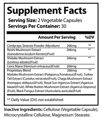 Supplement Facts panel for Natural Extract Mushroom Immune Booster (ROC915)