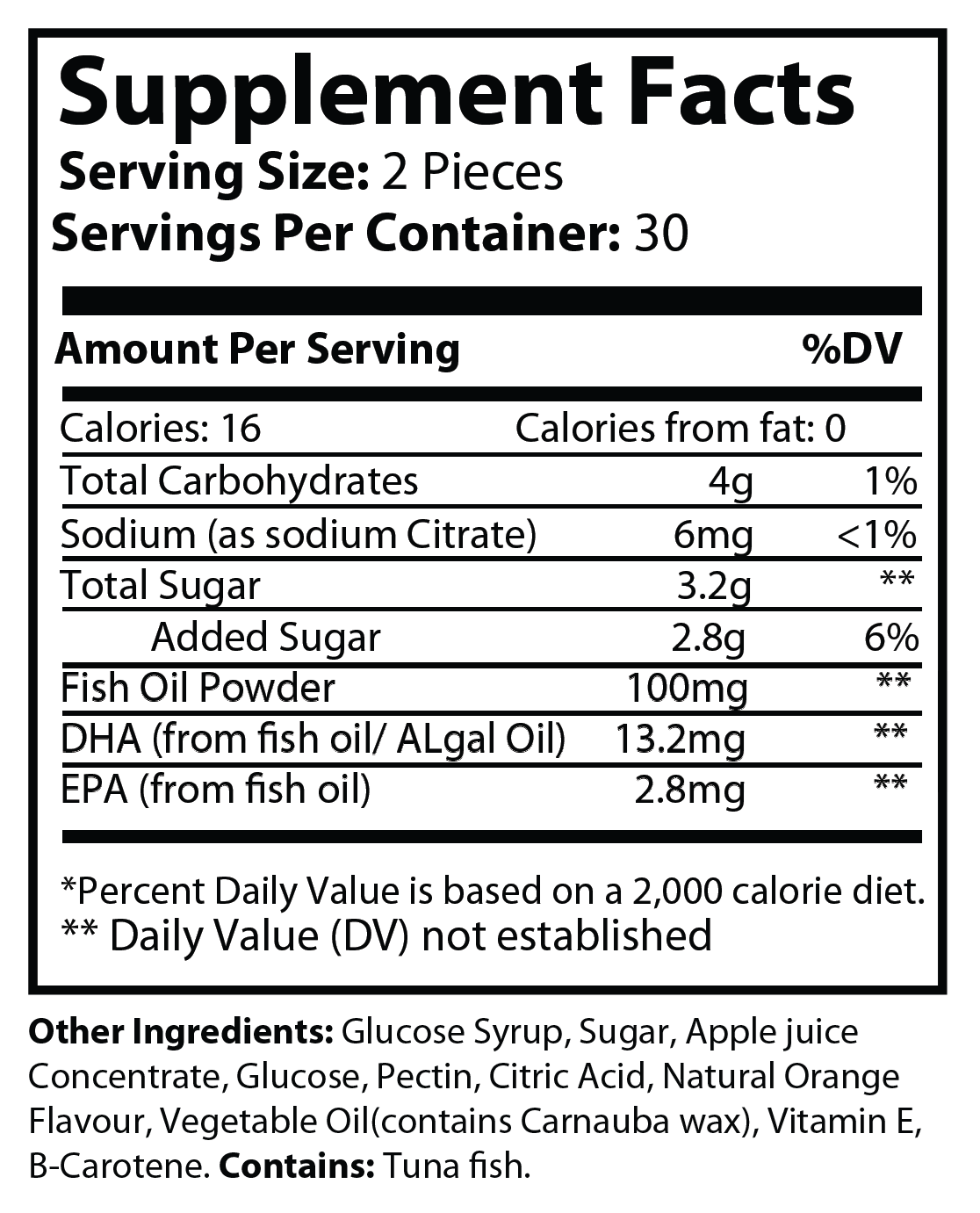 Supplement Facts panel for Natural Extract Omega 3 Gummies (ROC922)