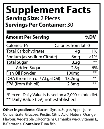 Supplement Facts panel for Natural Extract Omega 3 Gummies (ROC922)