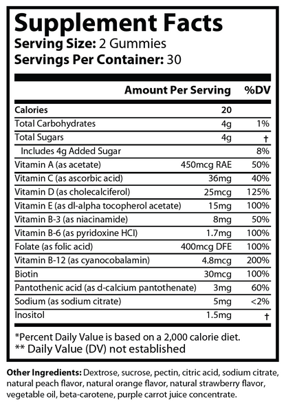 Supplement Facts panel for Natural Extract Hair Vitamin Gummies (ROC925)