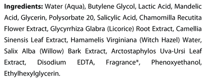 Ingredients panel for Natural Extract True Tone Exfoliating Pads (ROC980)